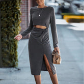 Elegant Dress  Simple All Match Office Slim Fit Midi Dress